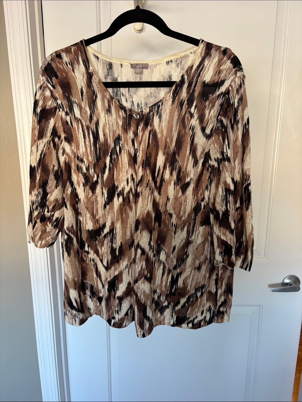 J. Jill Brown and black cardigan sweater.